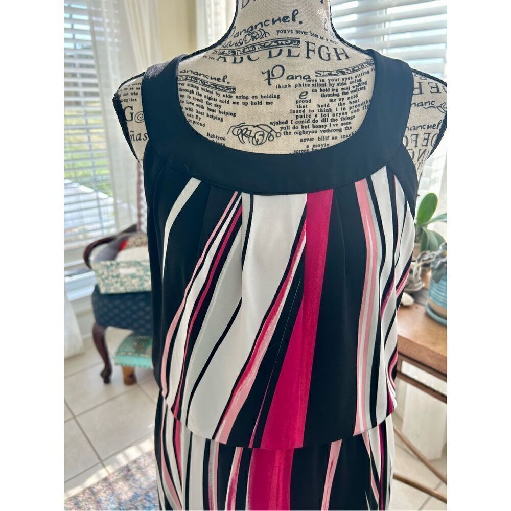 White House Black Market Fuscia Pink Black Cinch Waist Soft Midi Dress